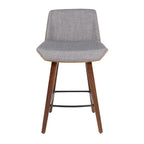 Corazza 26" Fixed-Height Counter Stool - Walnut Wood, Light Grey Fabric, Black Metal