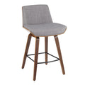Corazza 26" Fixed-Height Counter Stool - Walnut Wood, Light Grey Fabric, Black Metal