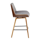 Corazza 26" Fixed-Height Counter Stool - Walnut Wood, Light Grey Fabric, Black Metal