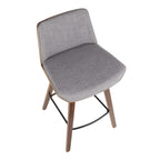 Corazza 26" Fixed-Height Counter Stool - Walnut Wood, Light Grey Fabric, Black Metal