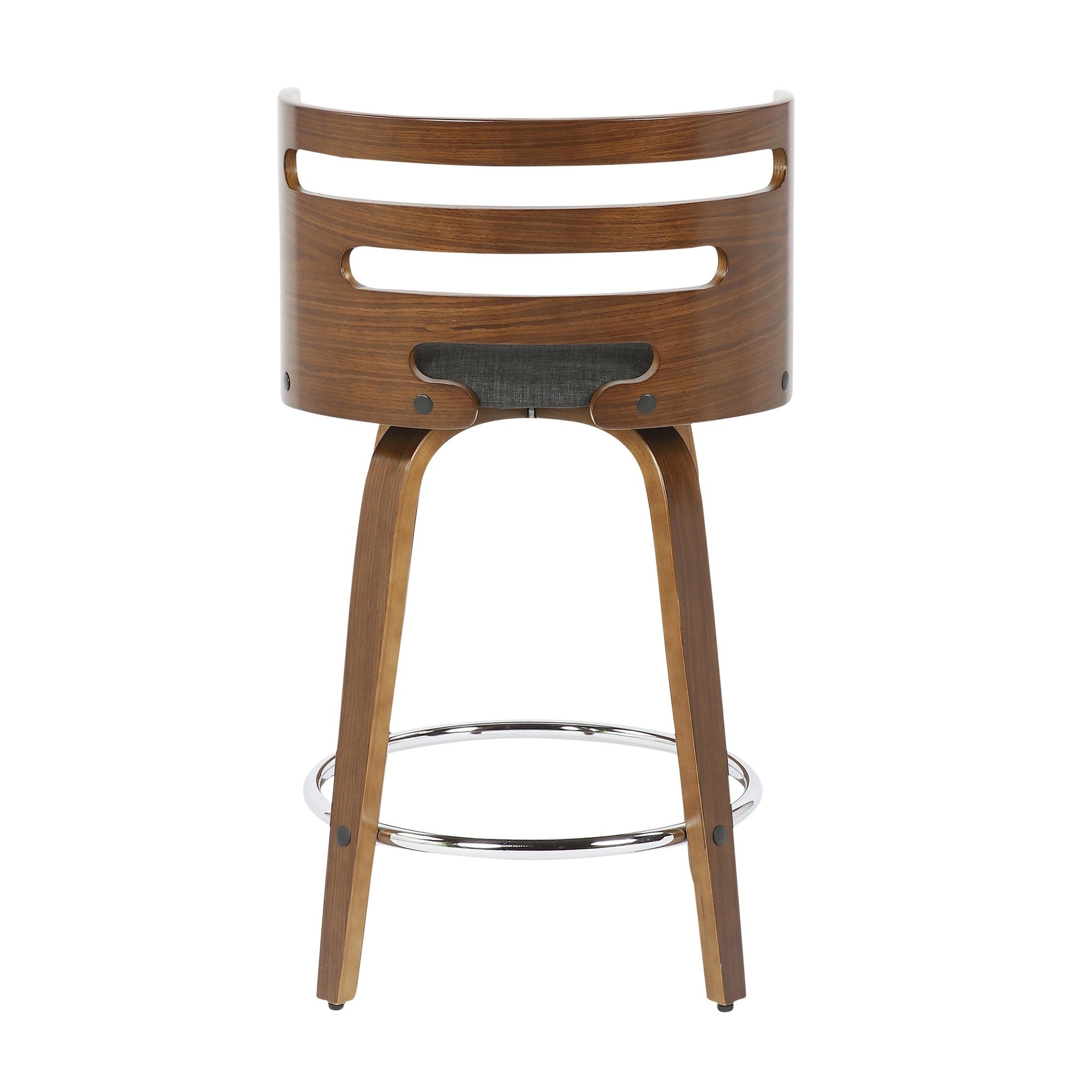 Cosini 24" Fixed-Height Counter Stool - Set of 2 - Walnut Wood, Charcoal Fabric, Chrome