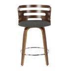 Cosini 24" Fixed-Height Counter Stool - Set of 2 - Walnut Wood, Charcoal Fabric, Chrome