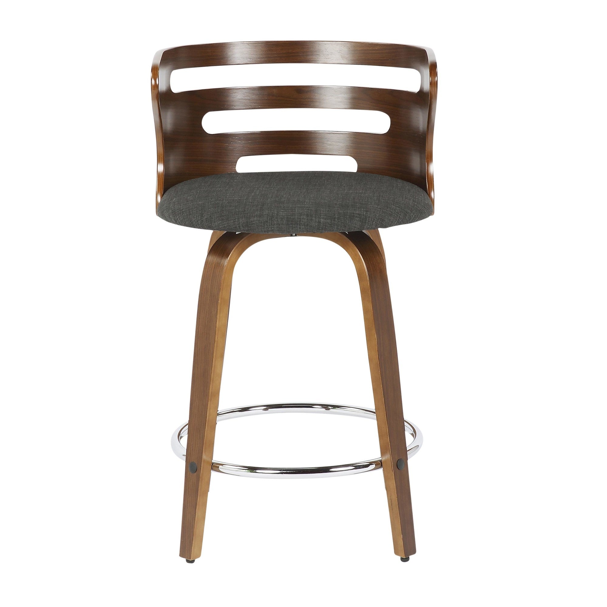 Cosini 24" Fixed-Height Counter Stool - Set of 2 - Walnut Wood, Charcoal Fabric, Chrome