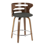 Cosini 24" Fixed-Height Counter Stool - Set of 2 - Walnut Wood, Charcoal Fabric, Chrome