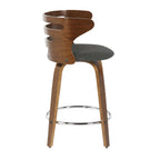 Cosini 24" Fixed-Height Counter Stool - Set of 2 - Walnut Wood, Charcoal Fabric, Chrome