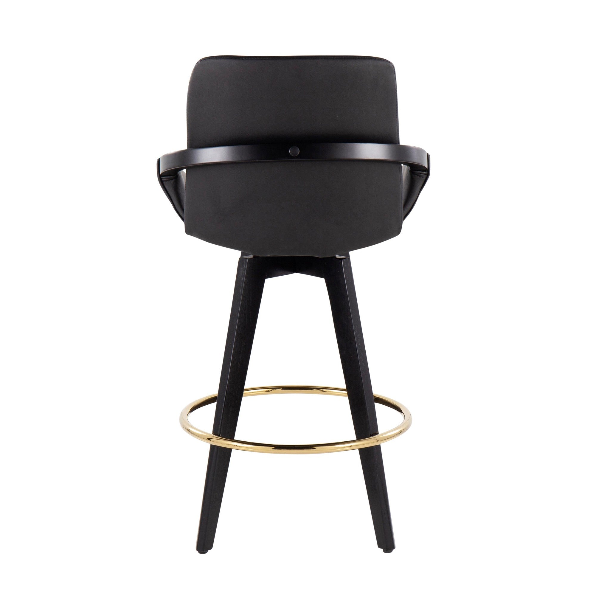 Cosmo 26" Fixed-Height Counter Stool - Set of 2 - Black Wood, Gold Metal, Black PU