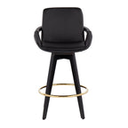 Cosmo 26" Fixed-Height Counter Stool - Set of 2 - Black Wood, Gold Metal, Black PU