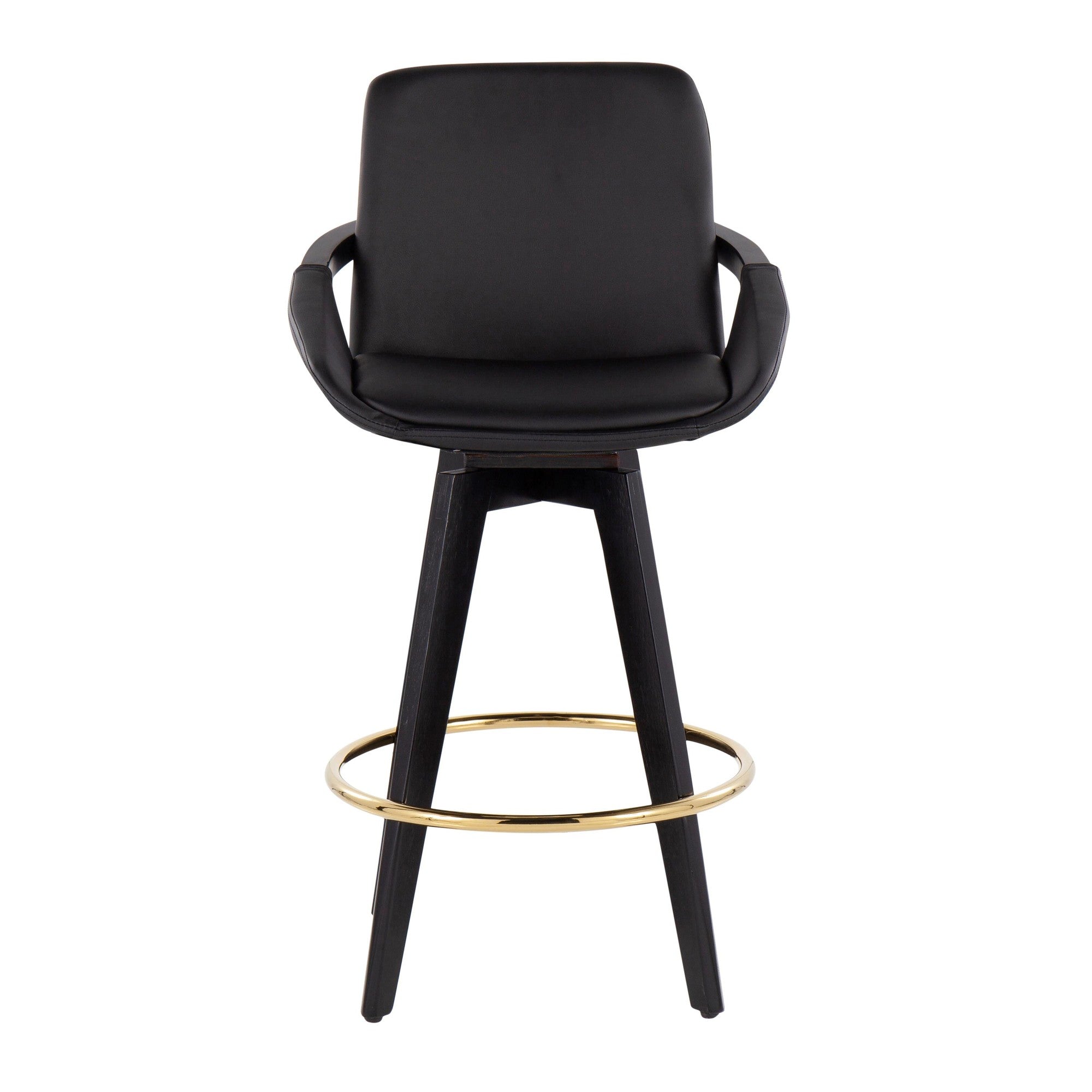 Cosmo 26" Fixed-Height Counter Stool - Set of 2 - Black Wood, Gold Metal, Black PU