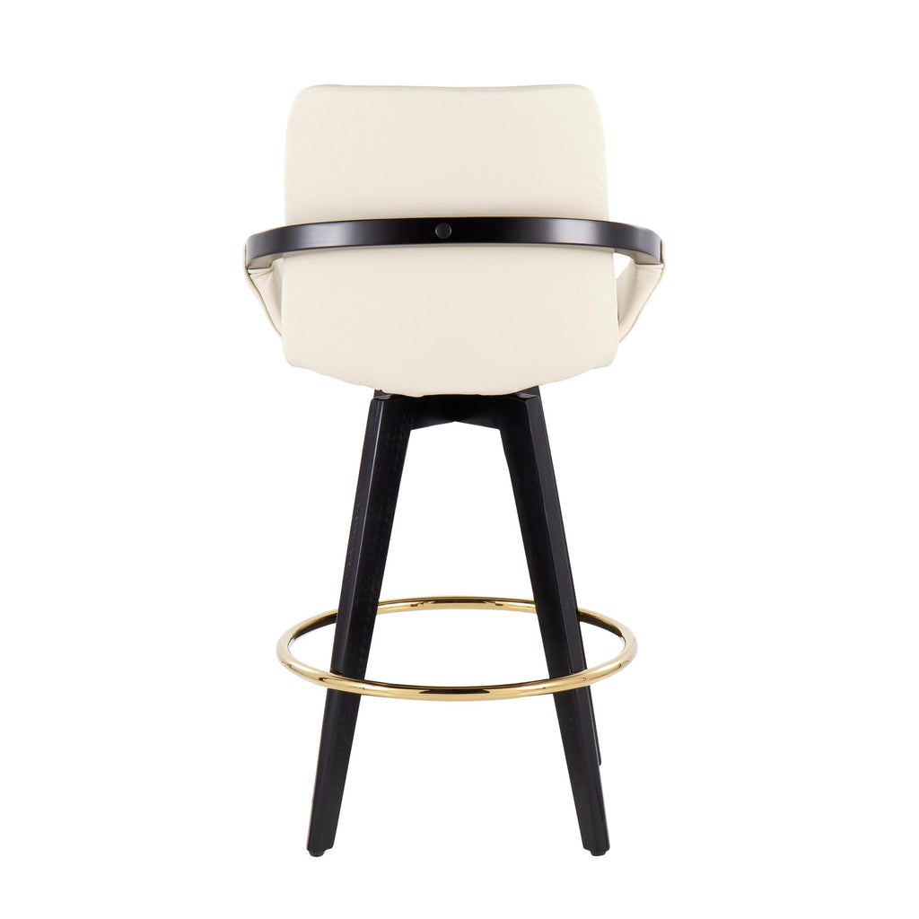 Cosmo 26" Fixed-Height Counter Stool - Set of 2 - Black Wood, Gold Metal, Cream PU