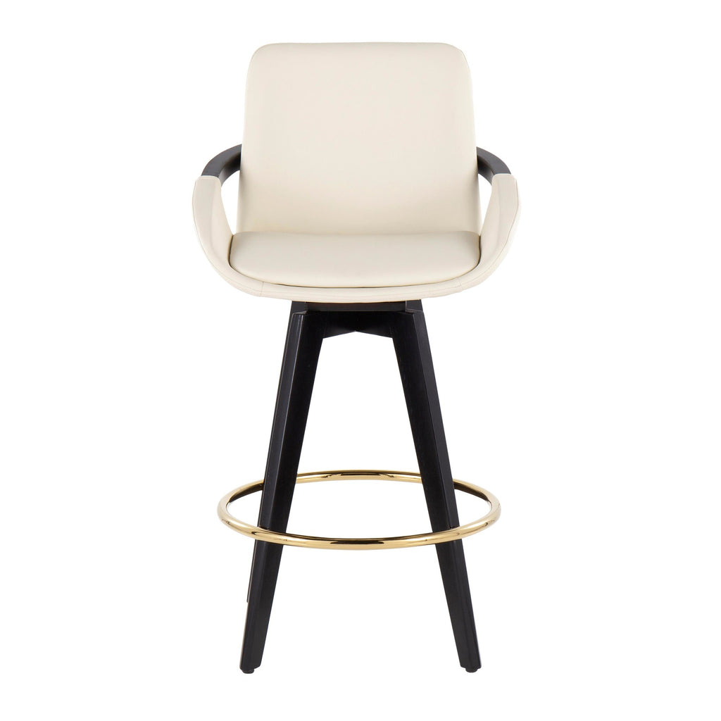 Cosmo 26" Fixed-Height Counter Stool - Set of 2 - Black Wood, Gold Metal, Cream PU
