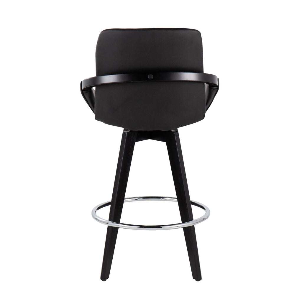 Cosmo 26" Fixed-Height Counter Stool - Set of 2 - Black Wood, Chrome, Black PU