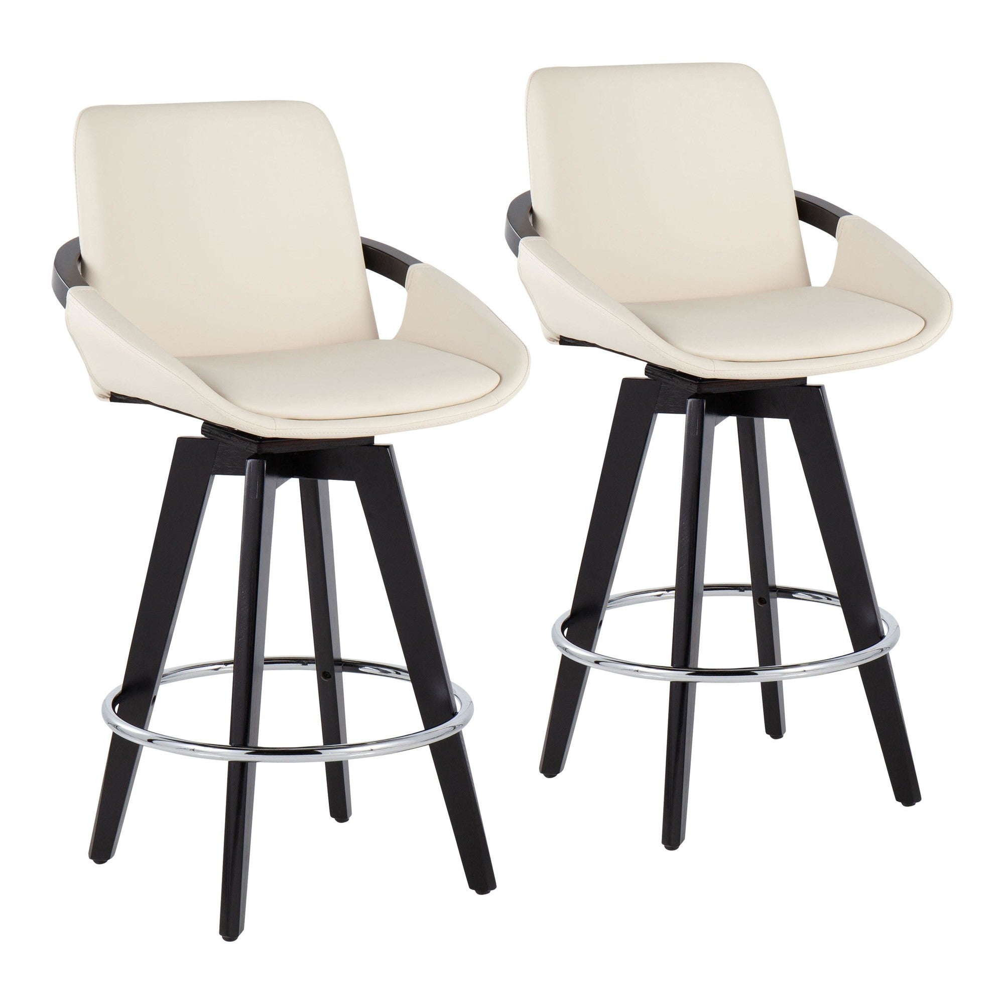 Cosmo 26" Fixed-Height Counter Stool - Set of 2 - Black Wood, Chrome, Cream PU