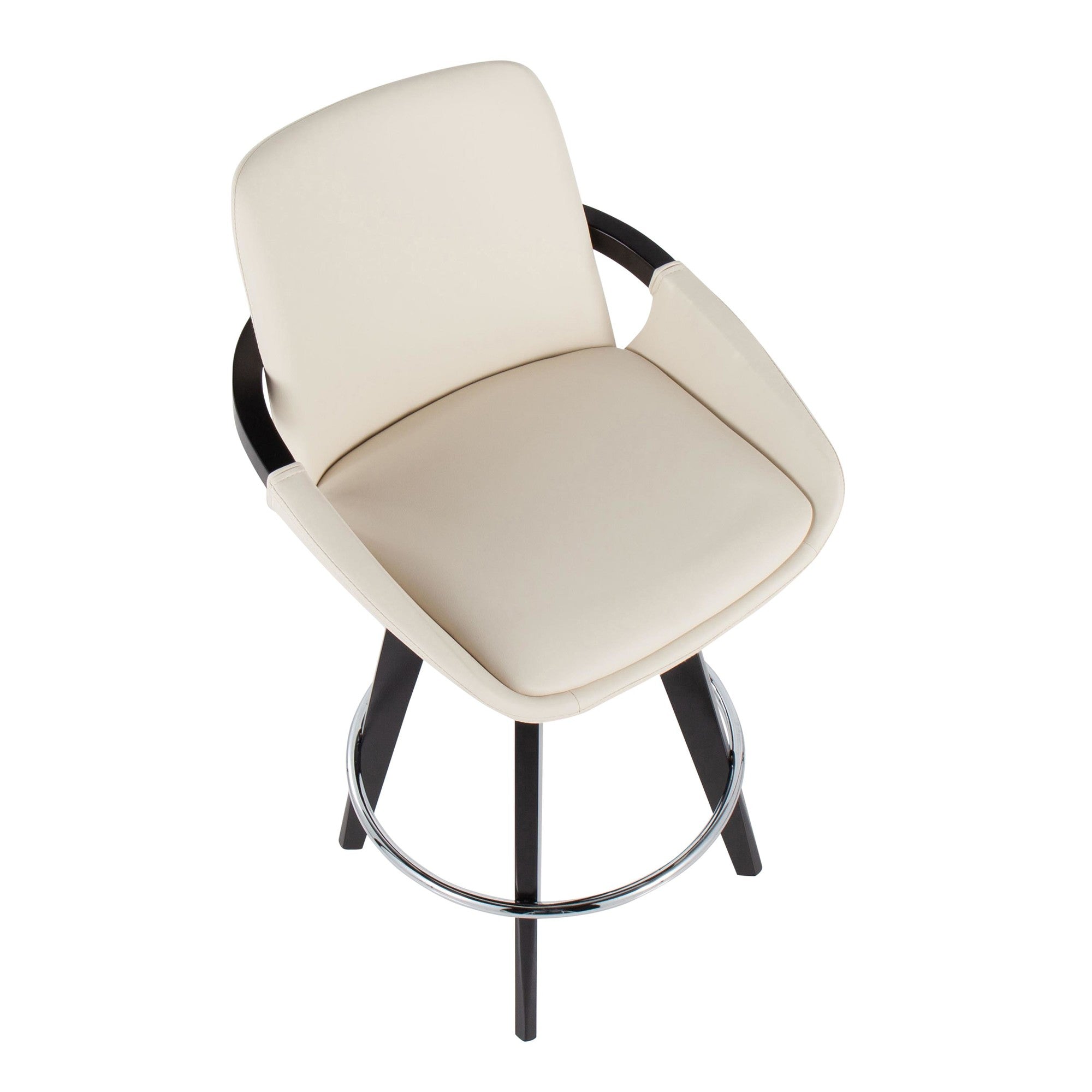 Cosmo 26" Fixed-Height Counter Stool - Set of 2 - Black Wood, Chrome, Cream PU