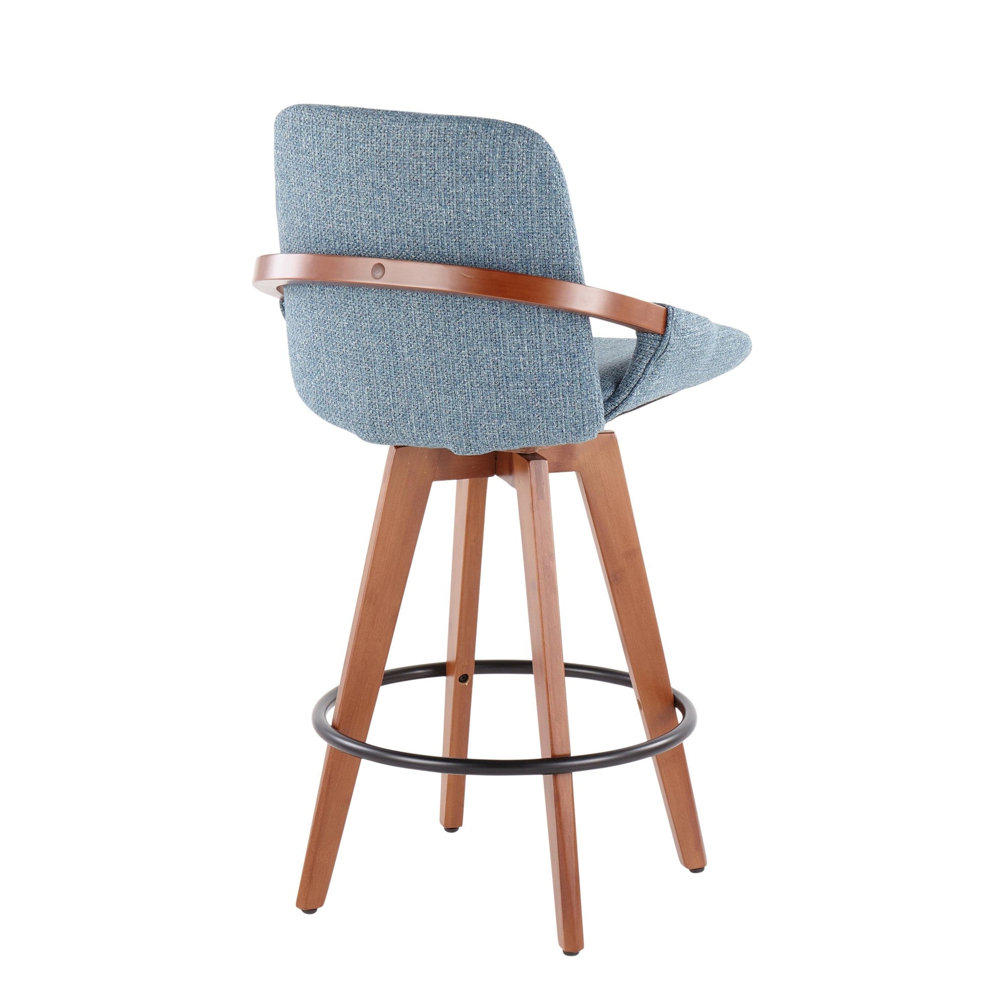 Cosmo 26" Fixed-Height Counter Stool - Walnut Bamboo, Blue Noise Fabric, Black Metal