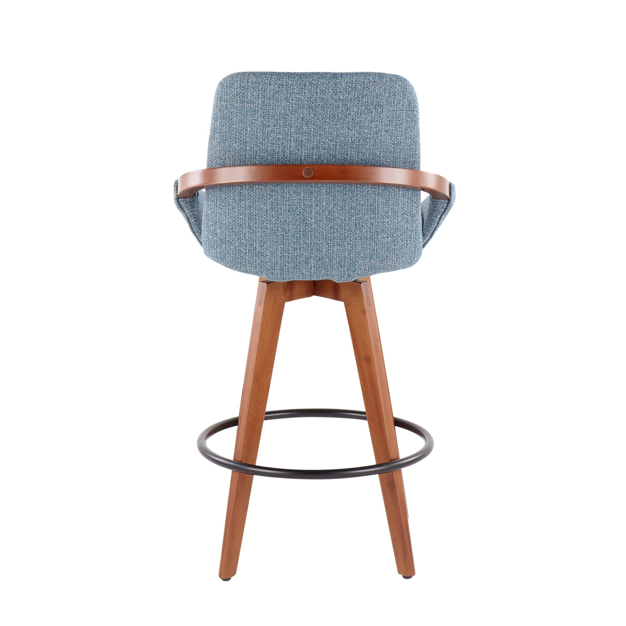 Cosmo 26" Fixed-Height Counter Stool - Walnut Bamboo, Blue Noise Fabric, Black Metal