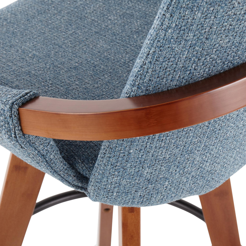 Cosmo 26" Fixed-Height Counter Stool - Walnut Bamboo, Blue Noise Fabric, Black Metal