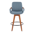 Cosmo 26" Fixed-Height Counter Stool - Walnut Bamboo, Blue Noise Fabric, Black Metal