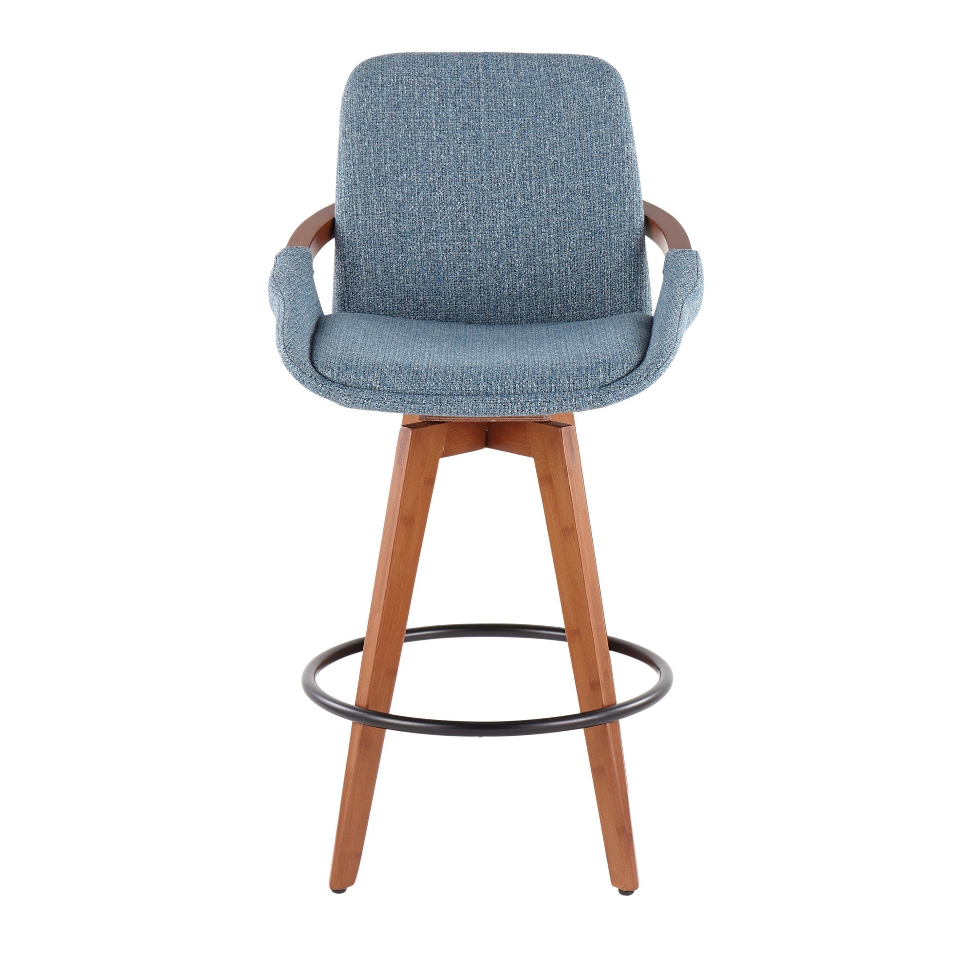 Cosmo 26" Fixed-Height Counter Stool - Walnut Bamboo, Blue Noise Fabric, Black Metal
