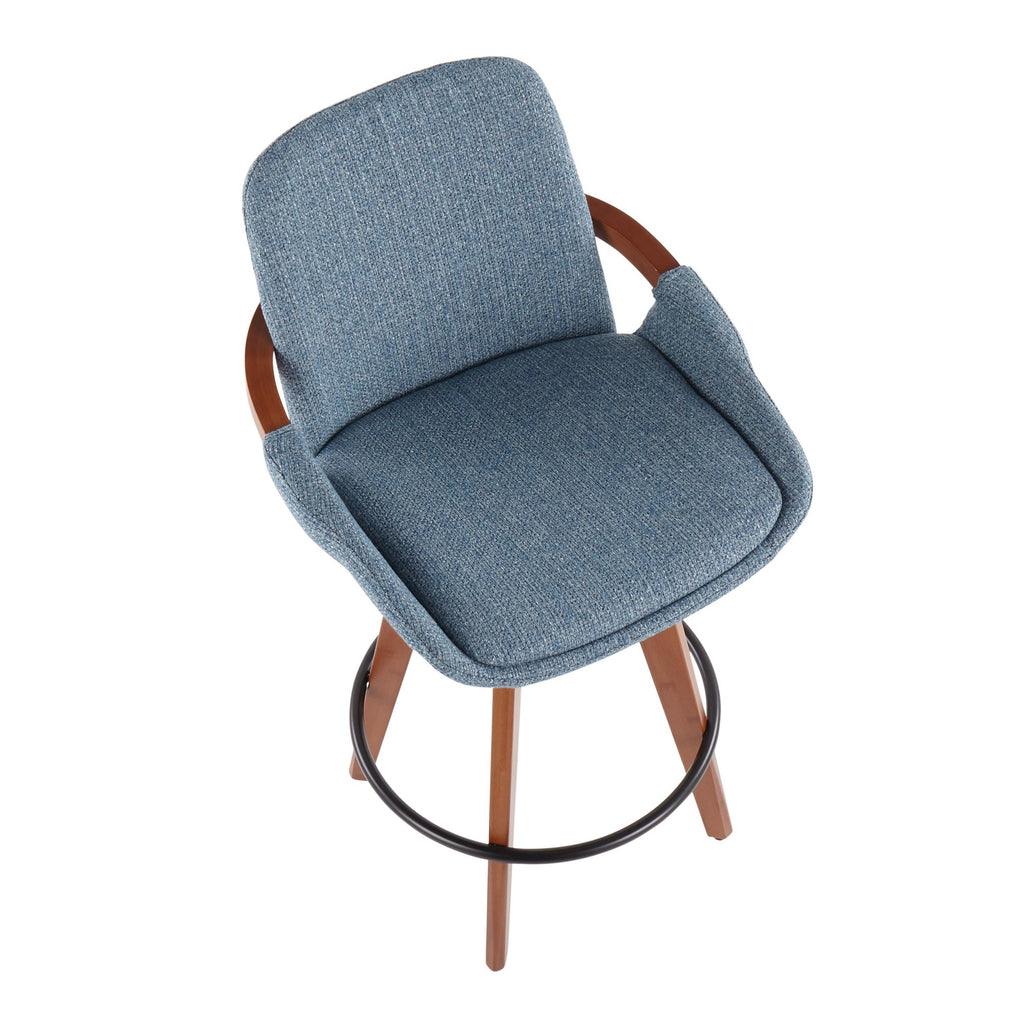 Cosmo 26" Fixed-Height Counter Stool - Walnut Bamboo, Blue Noise Fabric, Black Metal