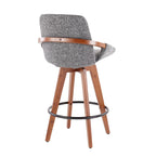 Cosmo 26" Fixed-Height Counter Stool - Walnut Bamboo, Grey Noise Fabric, Black Metal
