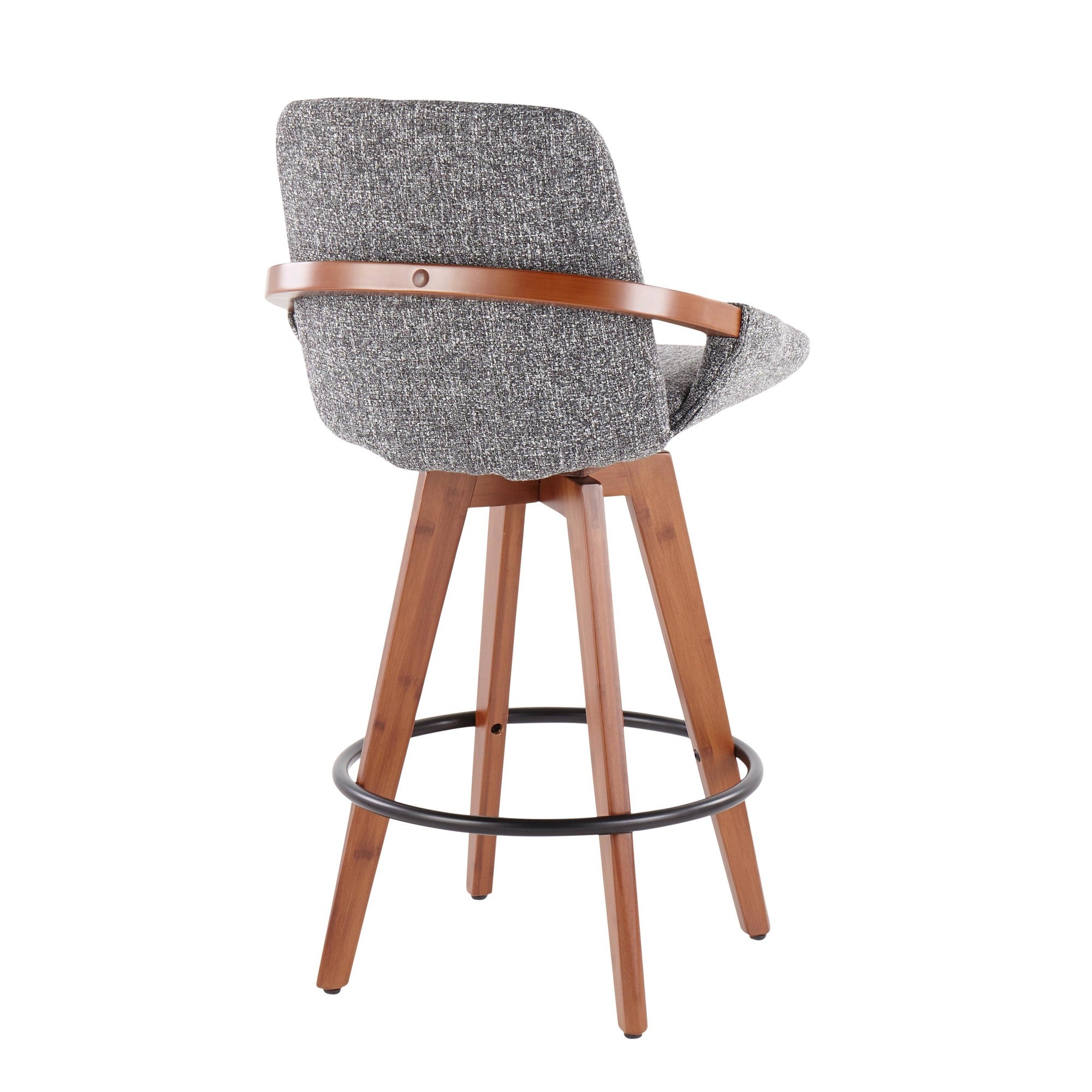 Cosmo 26" Fixed-Height Counter Stool - Walnut Bamboo, Grey Noise Fabric, Black Metal