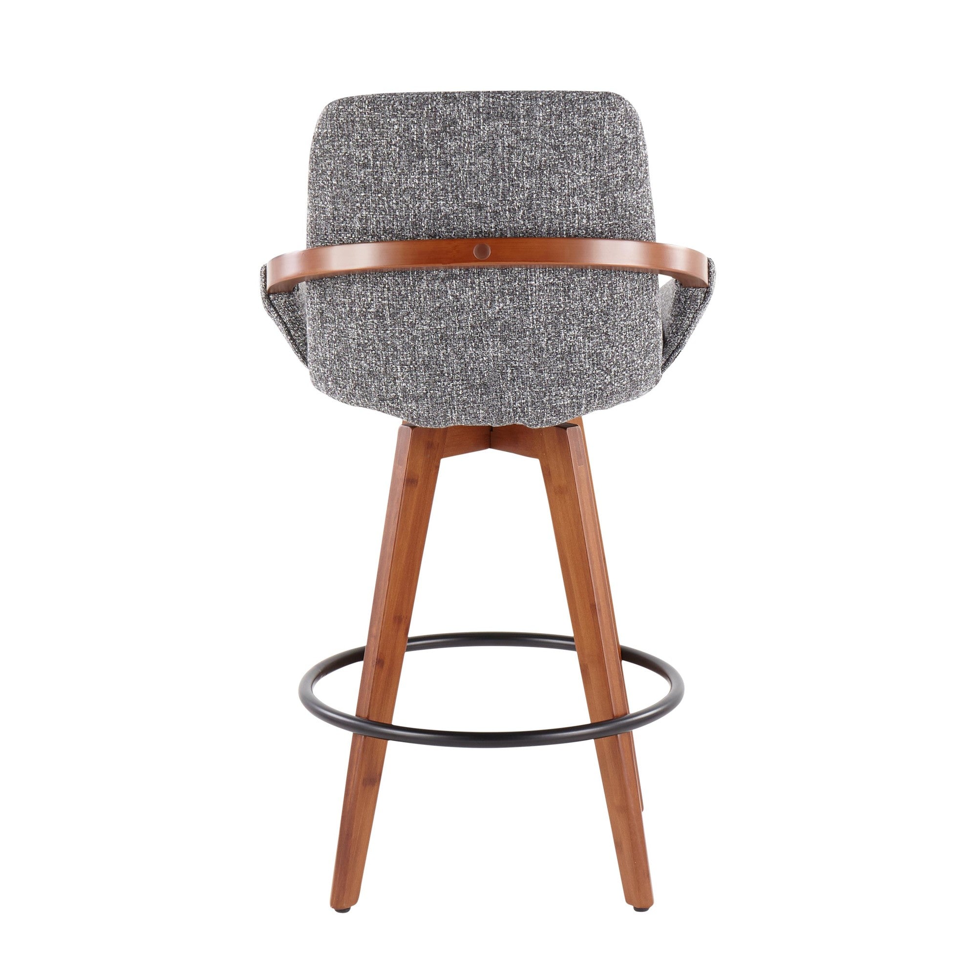 Cosmo 26" Fixed-Height Counter Stool - Walnut Bamboo, Grey Noise Fabric, Black Metal