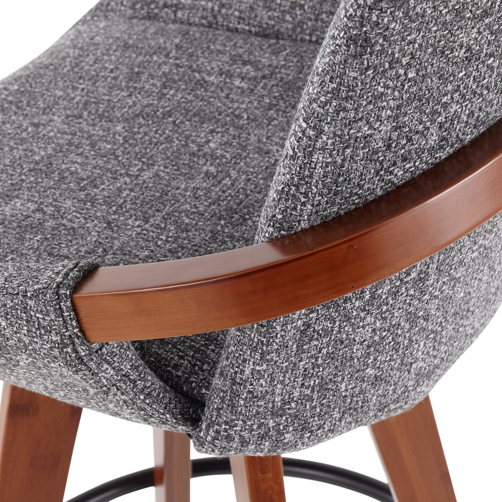 Cosmo 26" Fixed-Height Counter Stool - Walnut Bamboo, Grey Noise Fabric, Black Metal