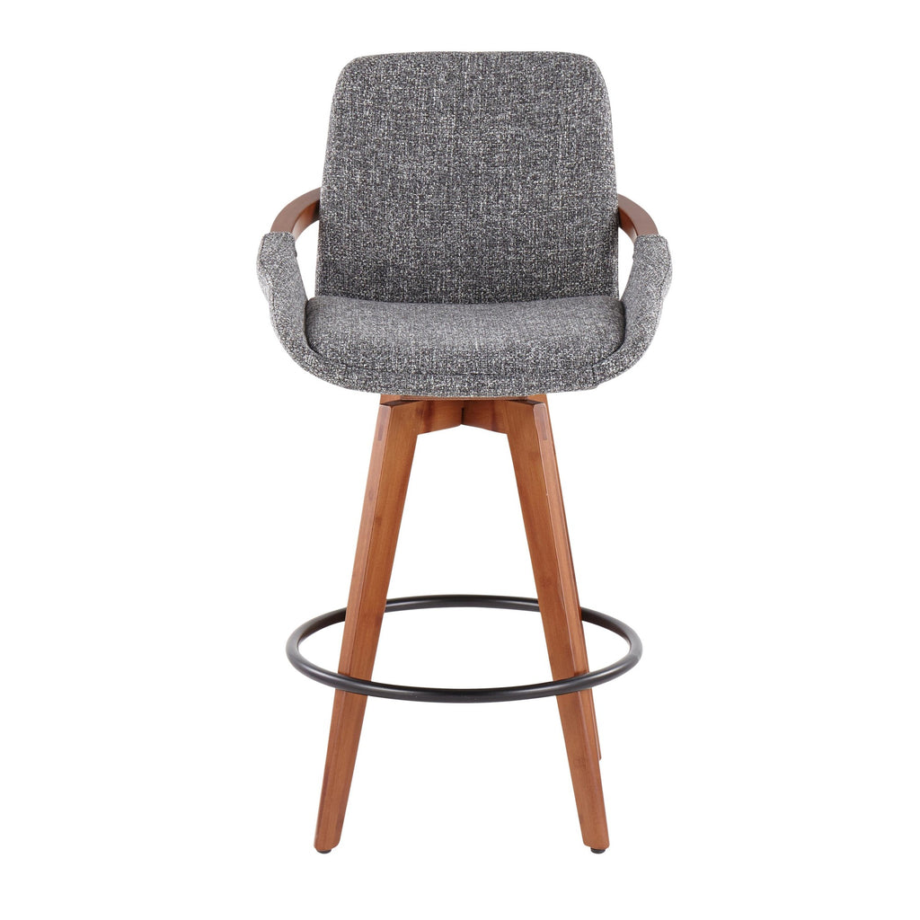 Cosmo 26" Fixed-Height Counter Stool - Walnut Bamboo, Grey Noise Fabric, Black Metal
