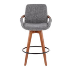 Cosmo 26" Fixed-Height Counter Stool - Walnut Bamboo, Grey Noise Fabric, Black Metal