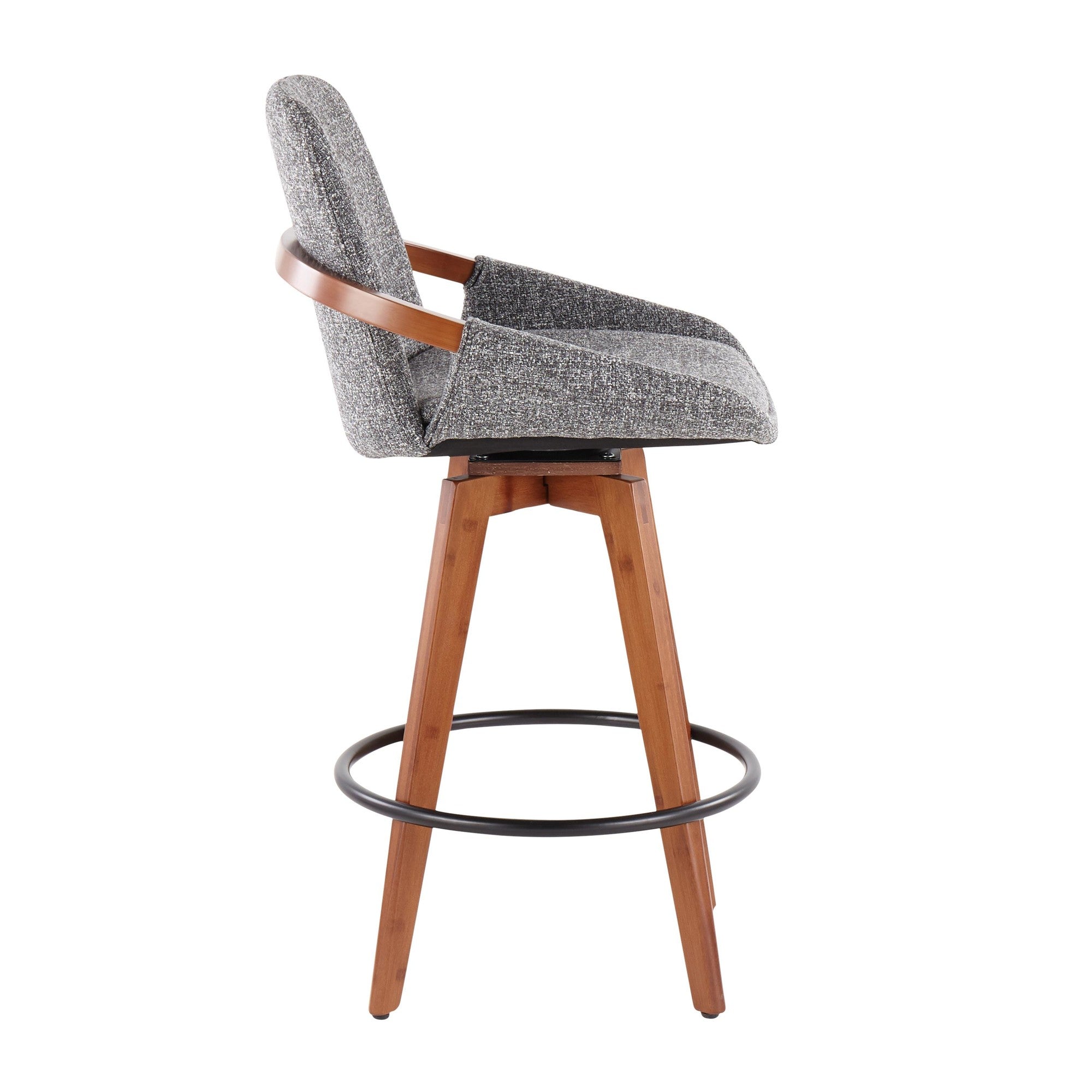 Cosmo 26" Fixed-Height Counter Stool - Walnut Bamboo, Grey Noise Fabric, Black Metal