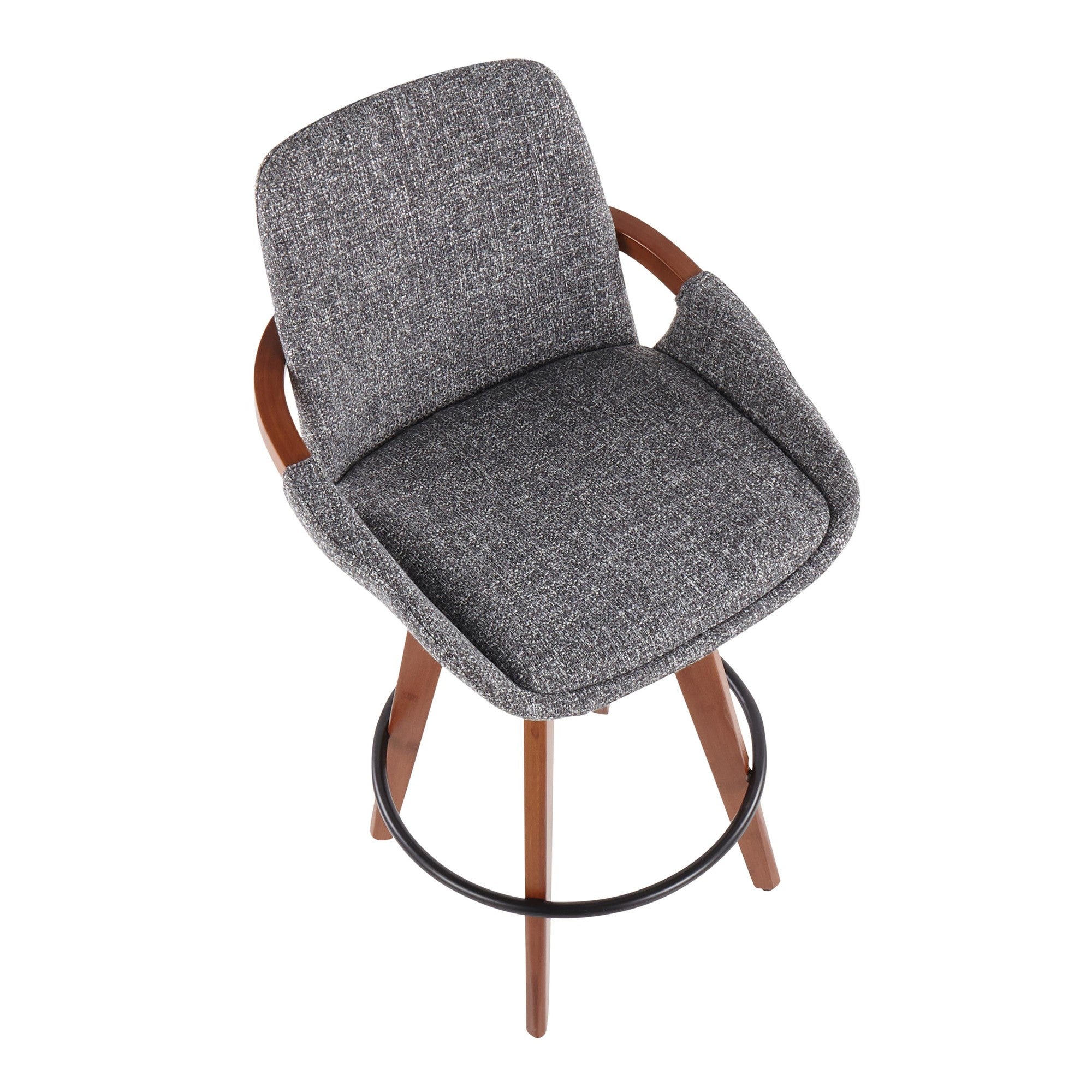 Cosmo 26" Fixed-Height Counter Stool - Walnut Bamboo, Grey Noise Fabric, Black Metal