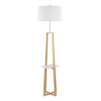 Cosmo Shelf Floor Lamp - White Marble, Gold Metal, White Linen