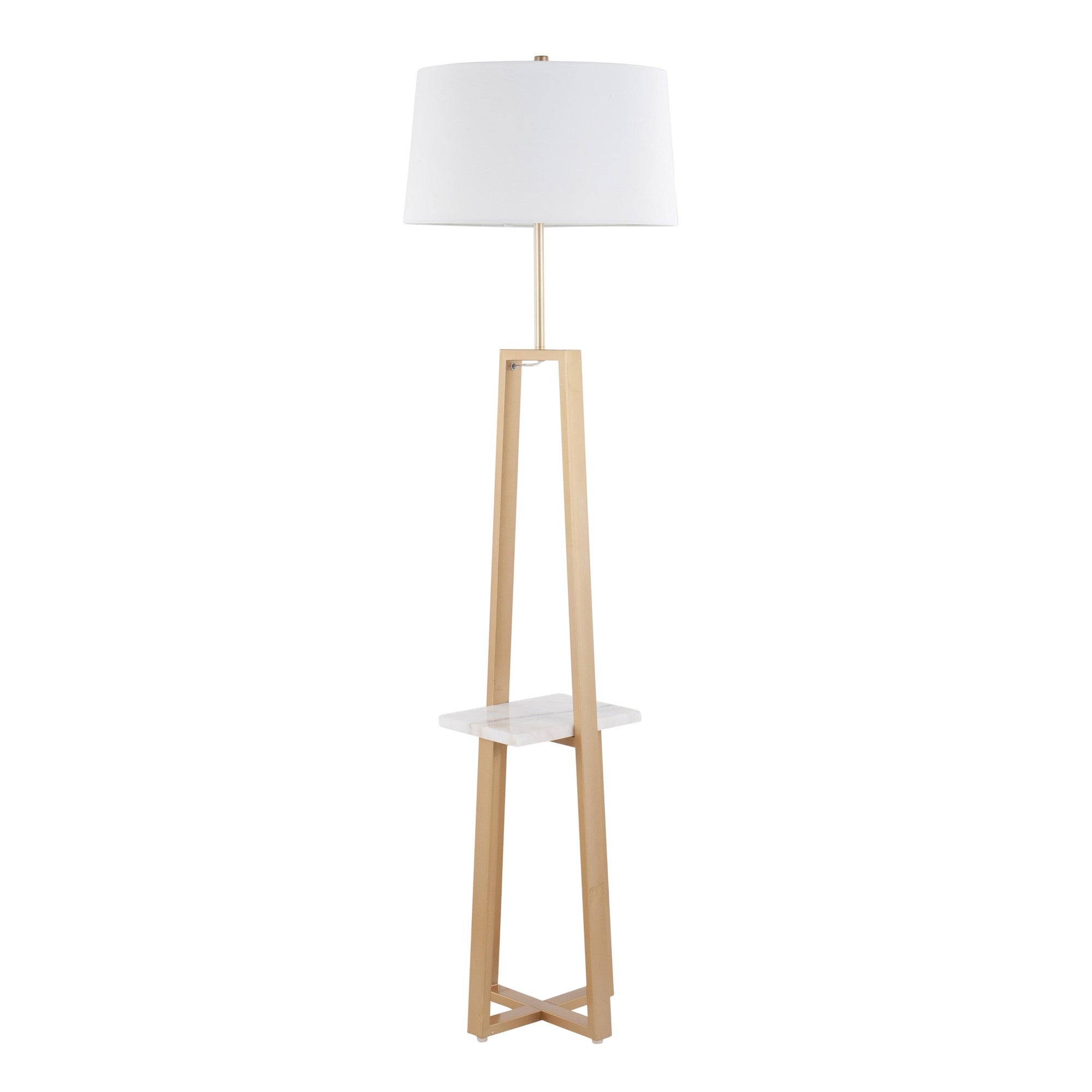Cosmo Shelf Floor Lamp - White Marble, Gold Metal, White Linen