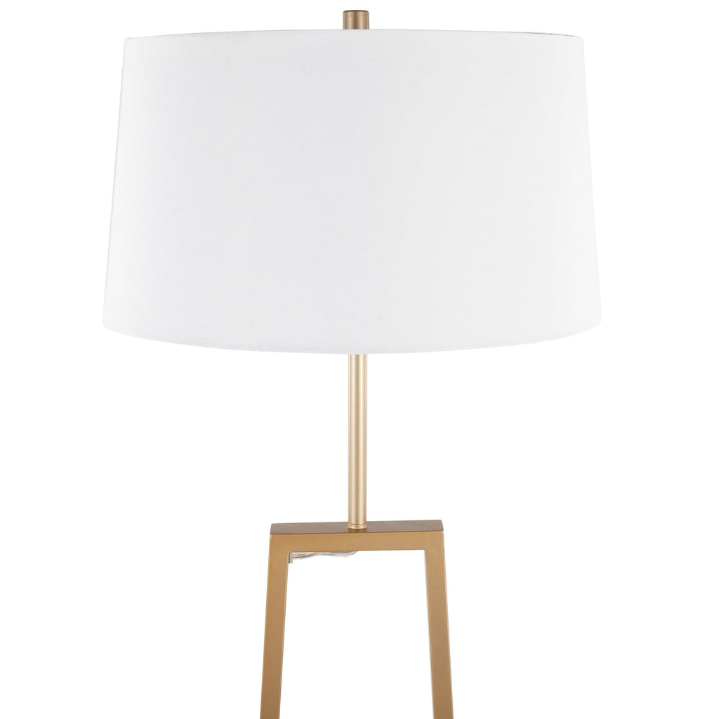 Cosmo Shelf Floor Lamp - White Marble, Gold Metal, White Linen