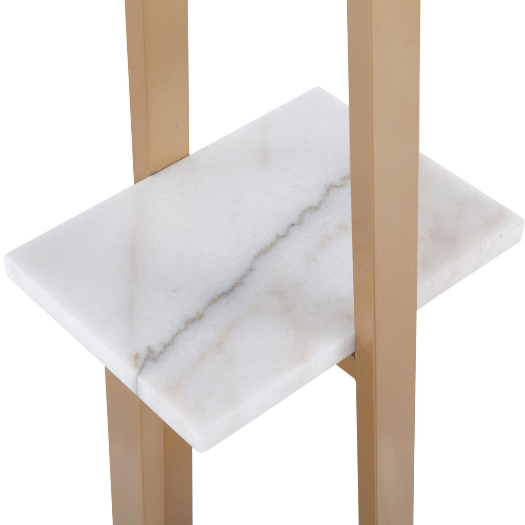 Cosmo Shelf Floor Lamp - White Marble, Gold Metal, White Linen