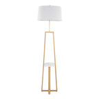 Cosmo Shelf Floor Lamp - White Marble, Gold Metal, White Linen