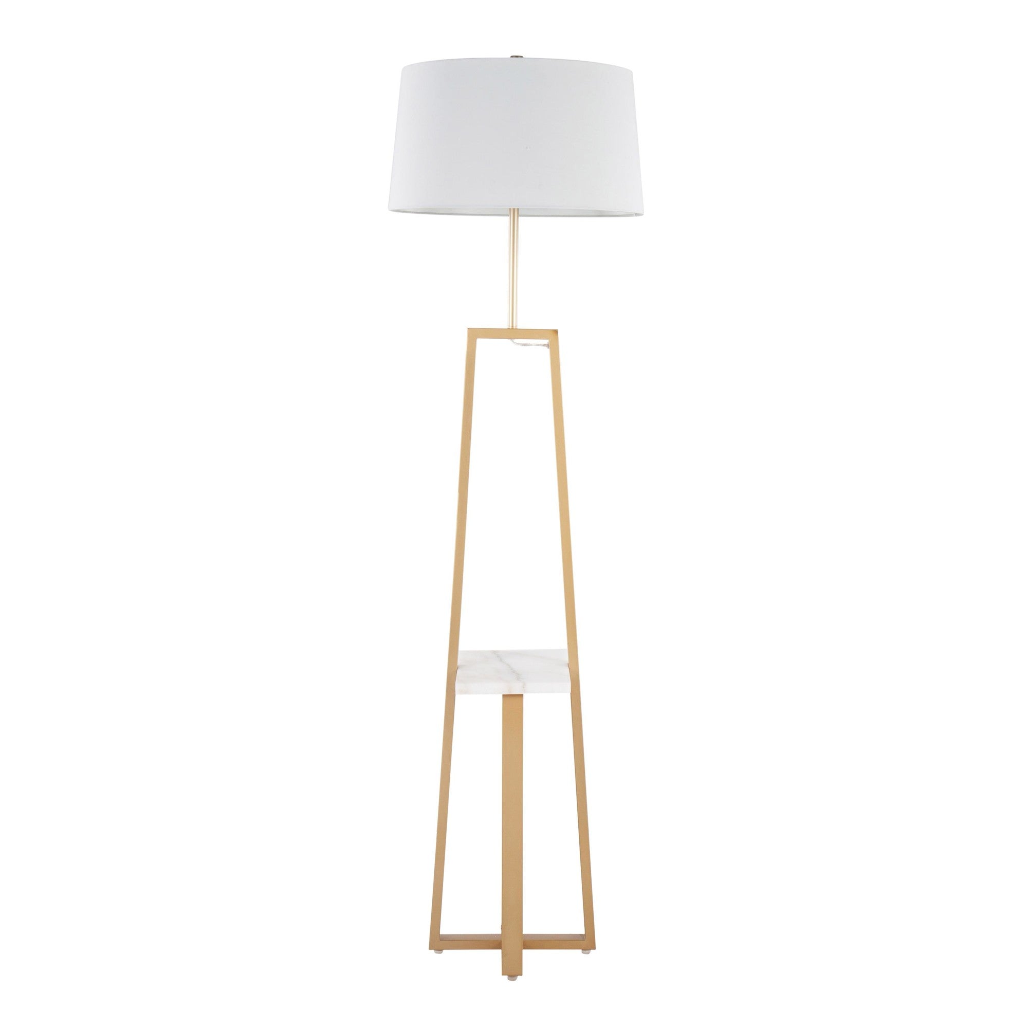 Cosmo Shelf Floor Lamp - White Marble, Gold Metal, White Linen