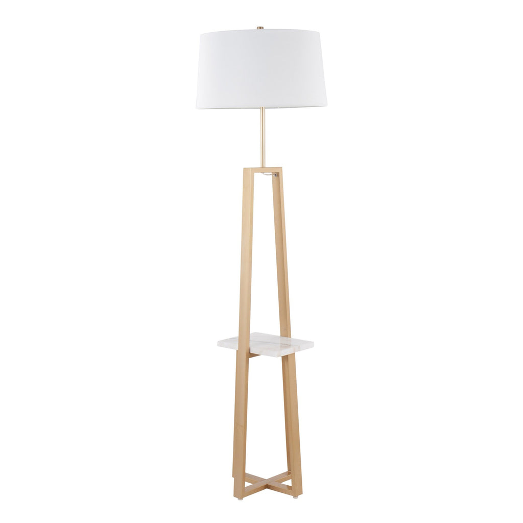 Cosmo Shelf Floor Lamp - White Marble, Gold Metal, White Linen