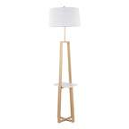 Cosmo Shelf Floor Lamp - White Marble, Gold Metal, White Linen