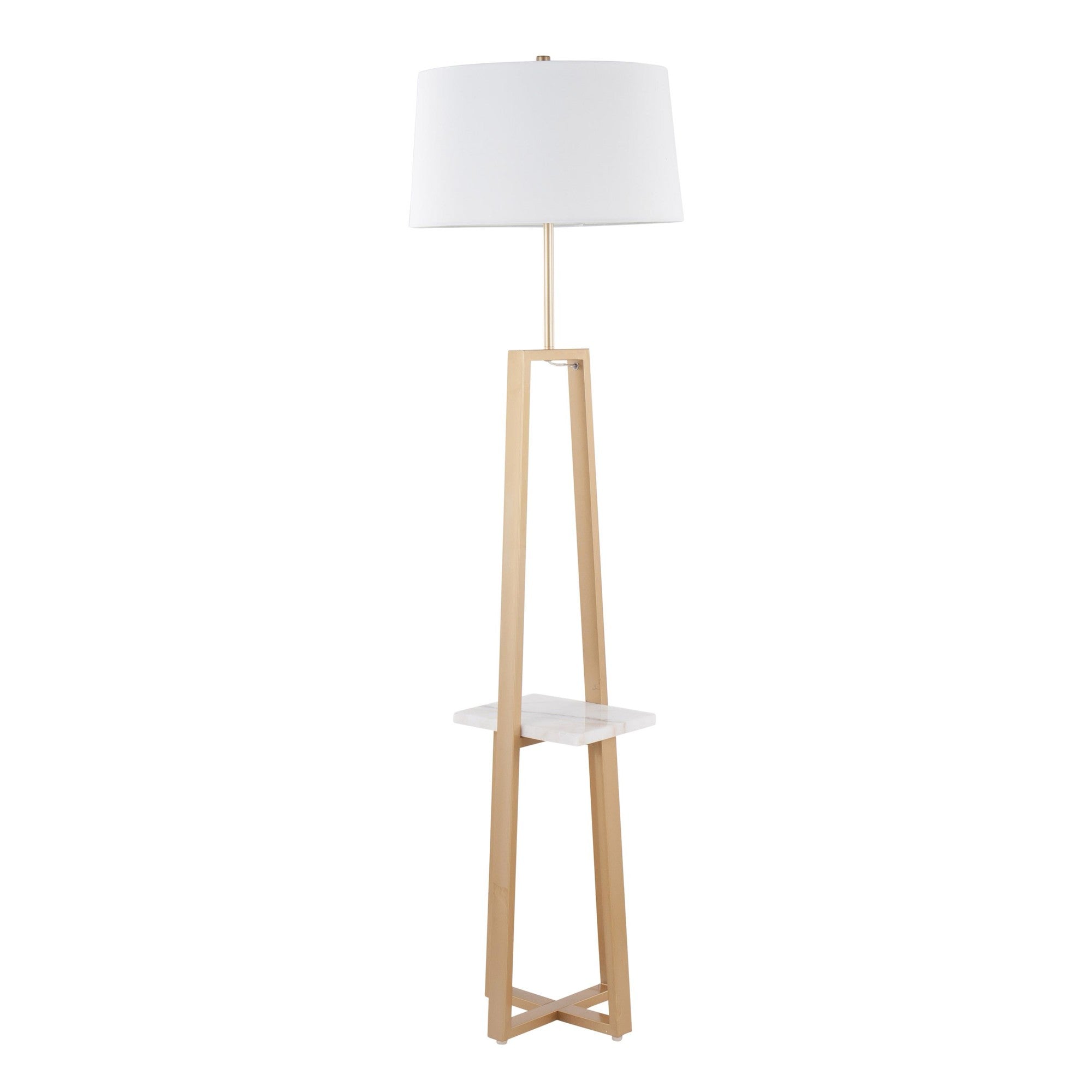 Cosmo Shelf Floor Lamp - White Marble, Gold Metal, White Linen