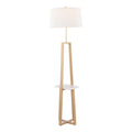 Cosmo Shelf Floor Lamp - White Marble, Gold Metal, White Linen