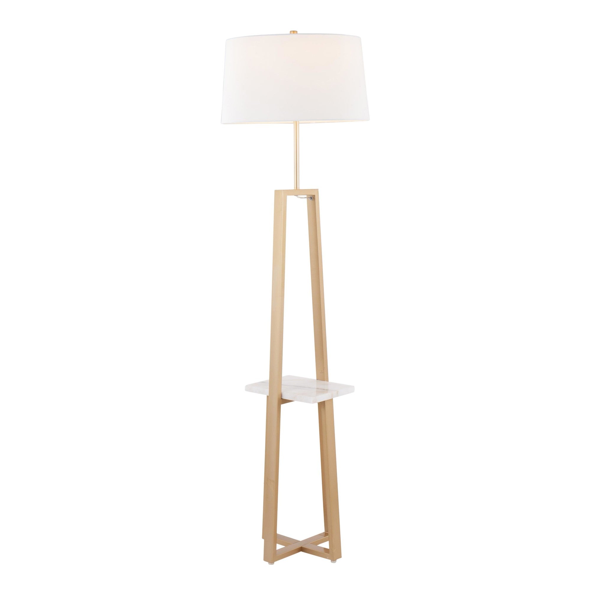 Cosmo Shelf Floor Lamp - White Marble, Gold Metal, White Linen