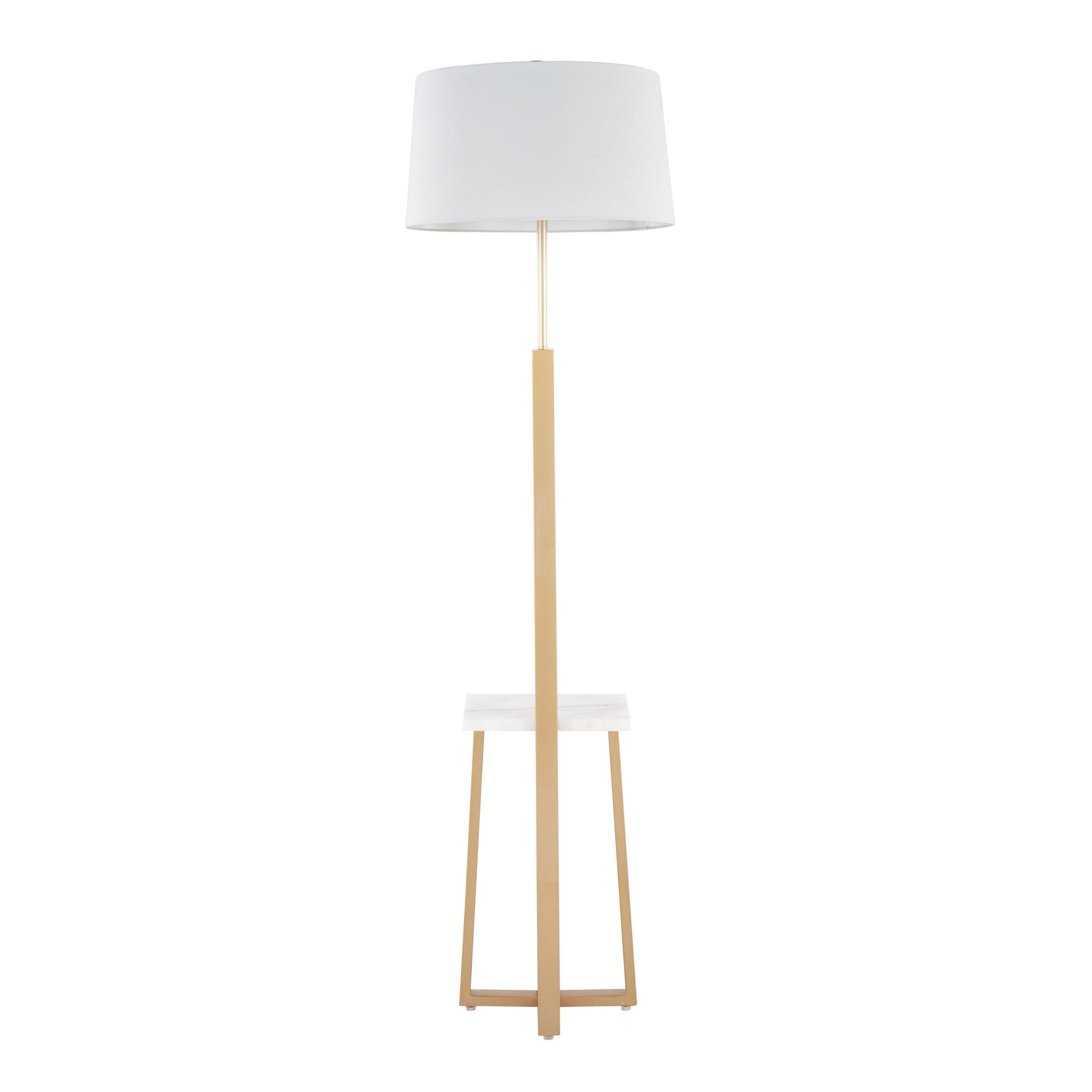 Cosmo Shelf Floor Lamp - White Marble, Gold Metal, White Linen