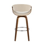 Curvini 30'' Fixed-Height Barstool - Set of 2 - Walnut Wood, Cream Fabric, Chrome