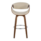 Curvini 30'' Fixed-Height Barstool - Set of 2 - Walnut Wood, Cream Fabric, Chrome