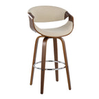 Curvini 30'' Fixed-Height Barstool - Set of 2 - Walnut Wood, Cream Fabric, Chrome