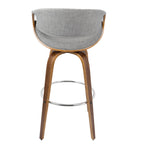 Curvini 30'' Fixed-Height Barstool - Set of 2 - Walnut Wood, Grey Fabric, Chrome