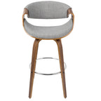 Curvini 30'' Fixed-Height Barstool - Set of 2 - Walnut Wood, Grey Fabric, Chrome