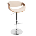 Curvo Adjustable Barstool - Chrome, Walnut Wood, Cream Fabric
