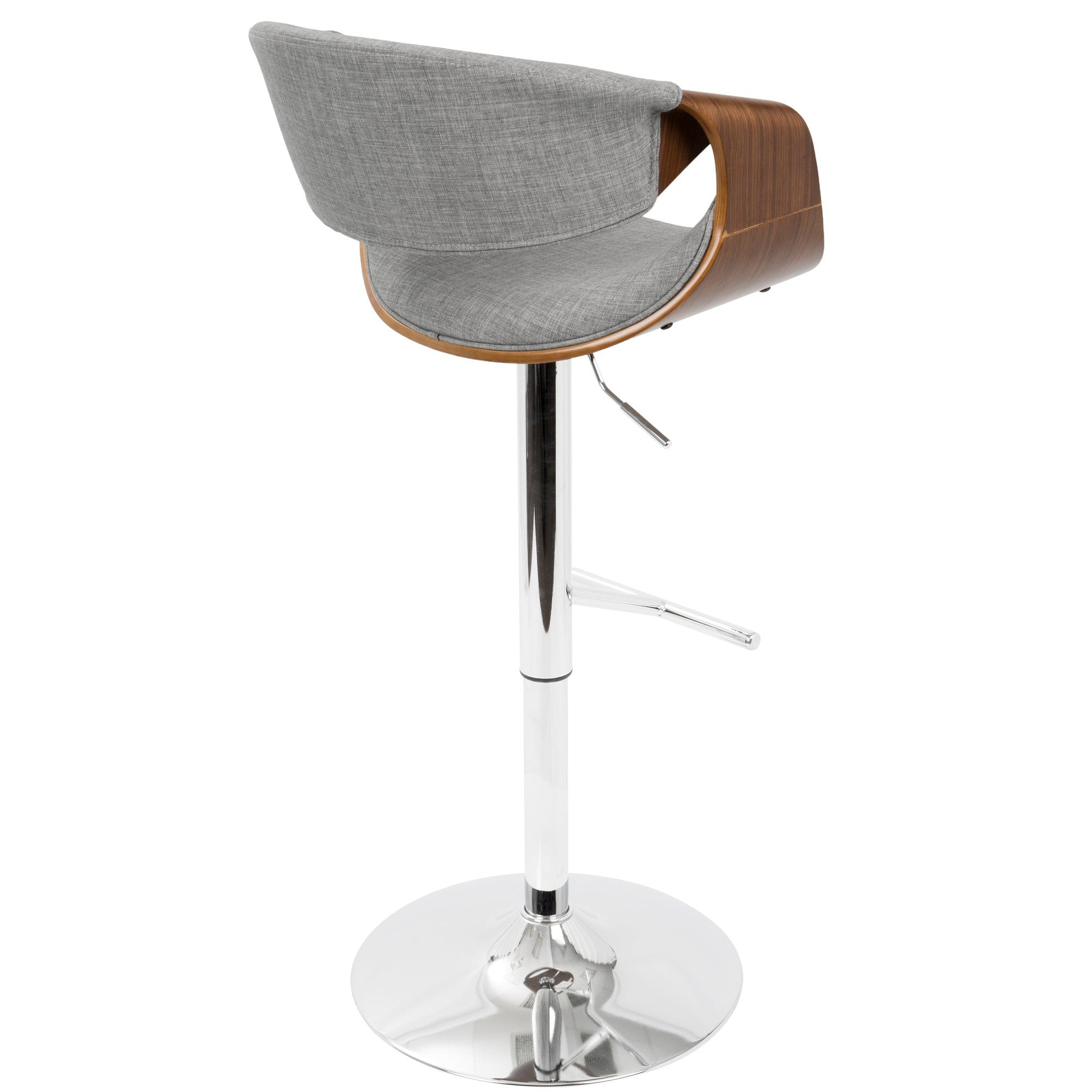 Curvo Adjustable Barstool - Chrome, Walnut Wood, Light Grey Fabric